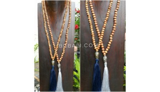 2color mala wood natural necklace tassels buddha chrome prayer